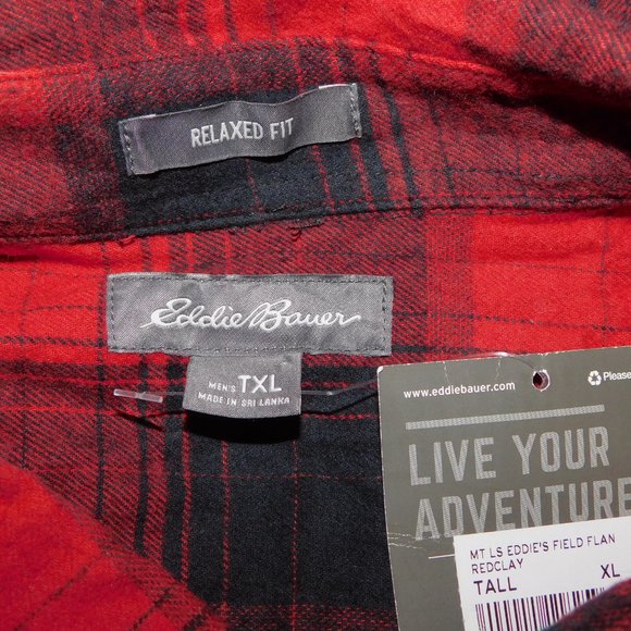 Eddie Bauer Mens  XLT Relaxed Fit Field Flannel Red Black Plaid Shirt NEW w Tag - Picture 4 of 11